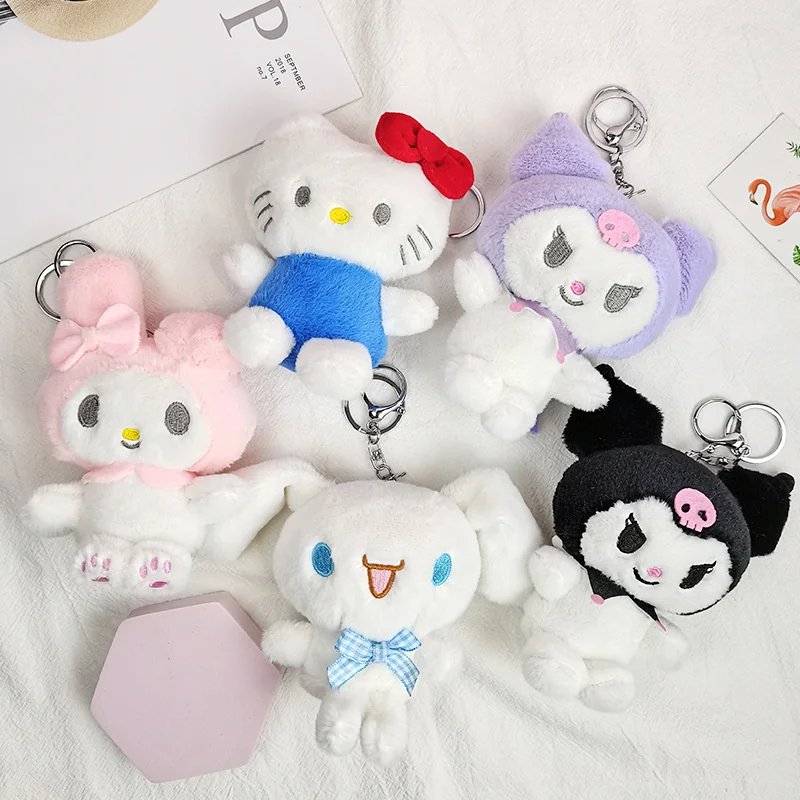 12cm small gift creative kawaii cartoon soft stuffed animal plush toys key chain keyring kitty melody plushie soft doll keychain