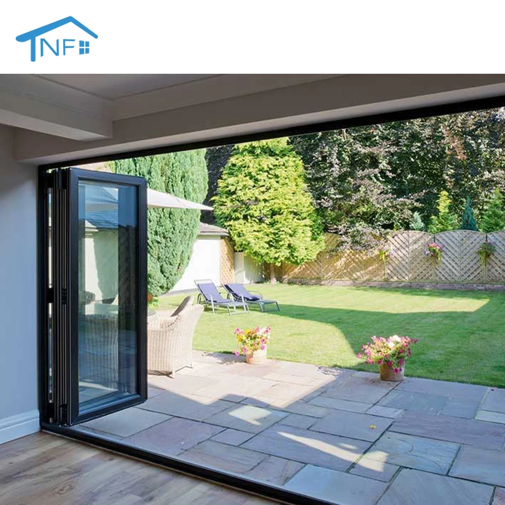 German Hardware Waterproof Residential Double Glazed Design aluminum frame folding door