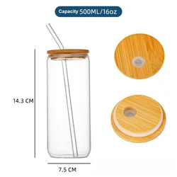 GXP Hot sale 16oz mason glass cup high borosilicate cola tea milk cup can sublimation bamboo wood lid straw cup