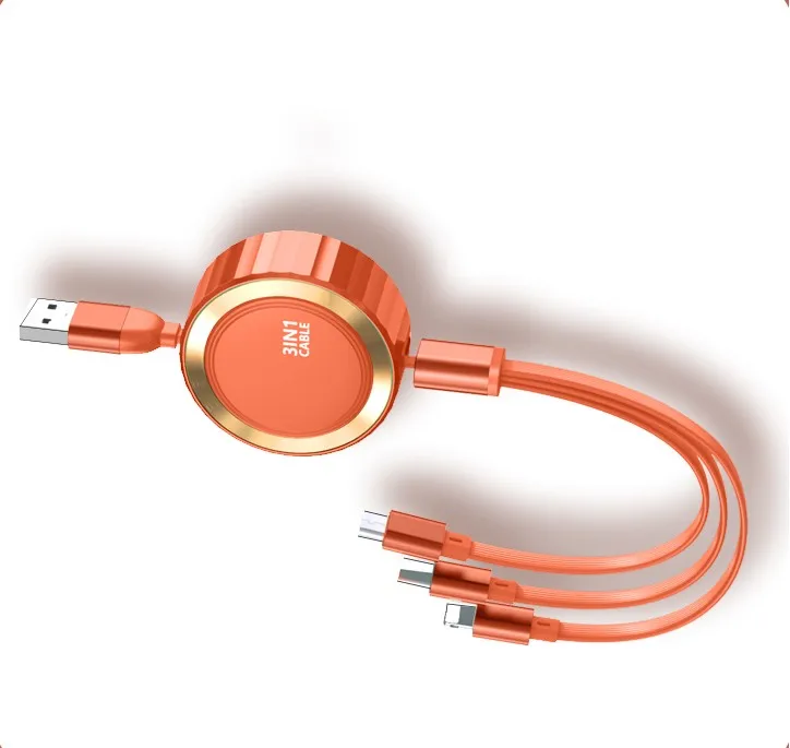 120cm Retractable Portable 3 In 1 Usb Cable 3 In 1 Usb Charging Cable Multi-function Mobile Phone Charger