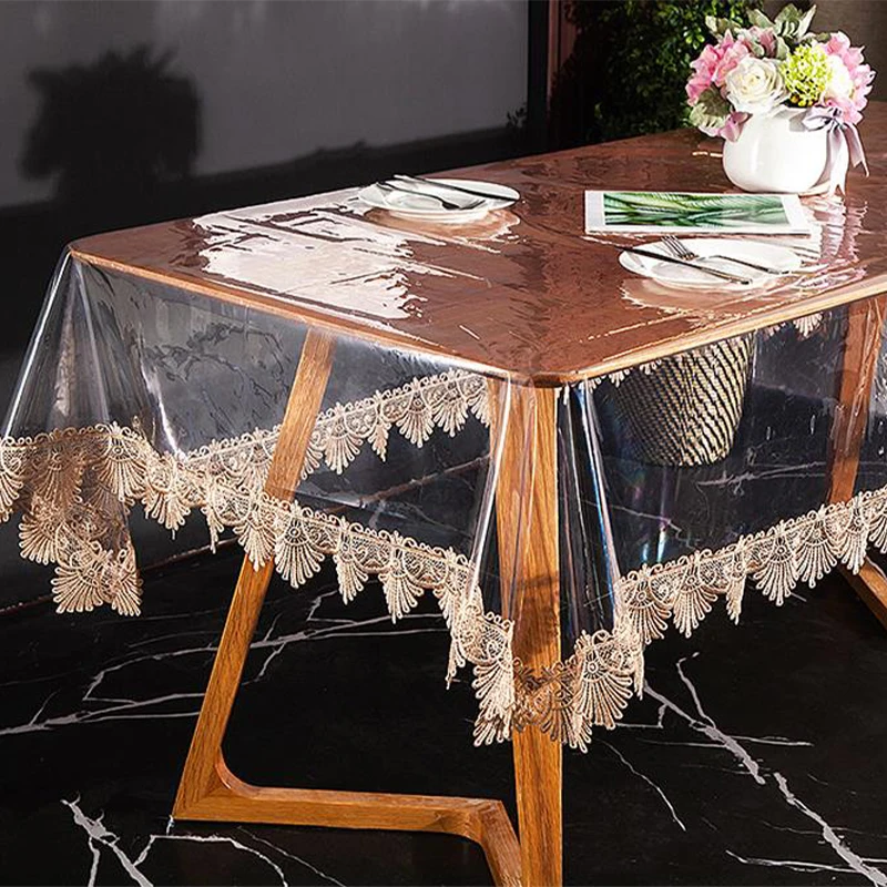 Thick Transparent Soft Glass PVC Table cover With Lace Best Selling Produce 2023