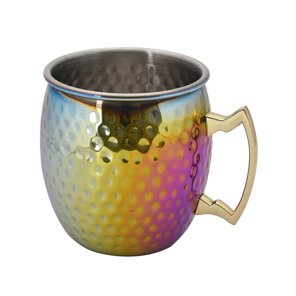 
600ml 304 stainless steel hammered multicolor plating Russian moscow mule mugs 