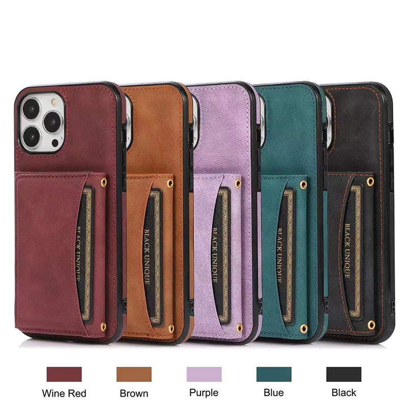 Card Case Leather Mobile Phone Cases Trifold Multi Card Wallet Side Sticker Protective Case For Mobile phones