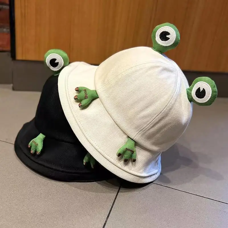 Cute Spring Summer Outdoor Travel Foldable 3D Cartoon Frog Bucket Hat Cap for Woman