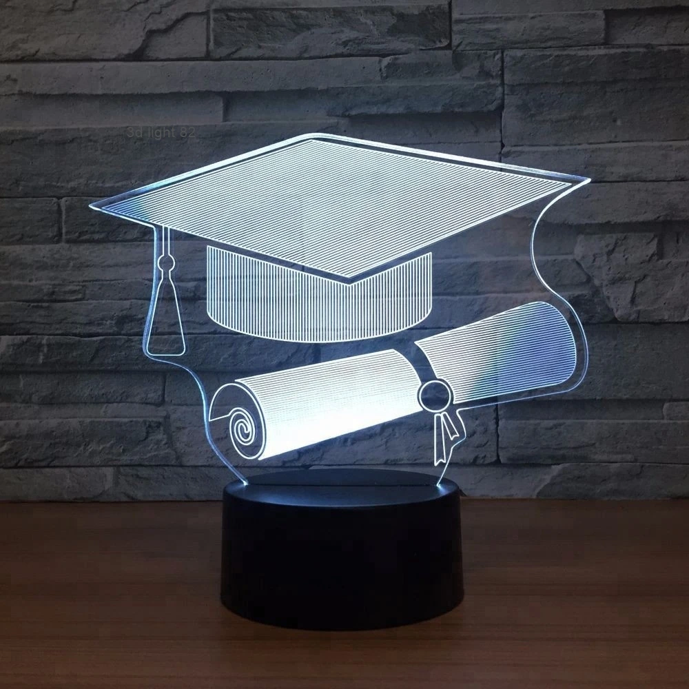 Touch Switch Doctor Cap 3D Light LED Nightlight Lamp 7 Color Changing USB Table Desk Lamp as Memorial Gift For Graduate Student