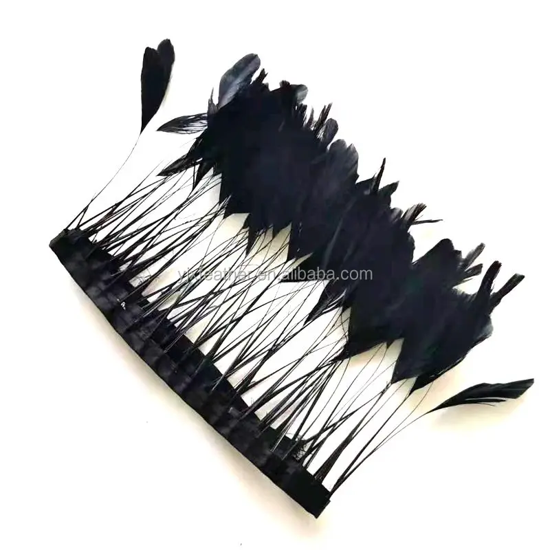 Cheap sale 10-15cm stripped Rooster tail Feather fabric trim With Satin Ribbon Tape