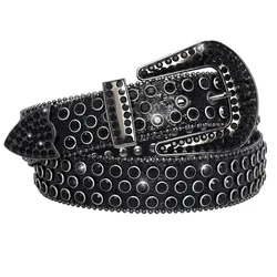 Luxury Crystal Rhinestone Belts Men Women Unisex Diamond Studded Western Sparkle Designer Leather Belt