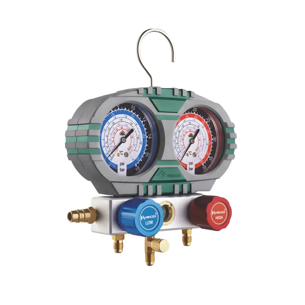 Hongsen high quality HS-S60 2 way Manifold pressure gauge r134a r22 r404a 100% tested pressure indicator