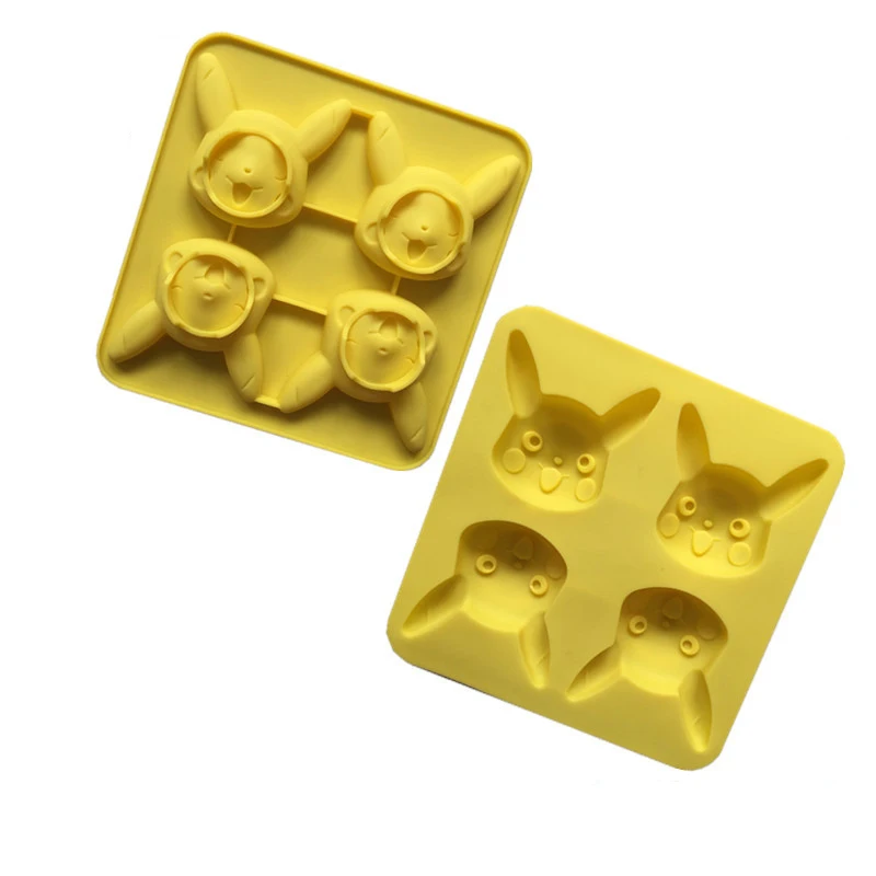 New Arrival Wholesale 4 Cavities Silicone DIY Mousse Cake Mold Pikachu Ice Cube Tray Chocolate Cookie Soap Baking Moulds