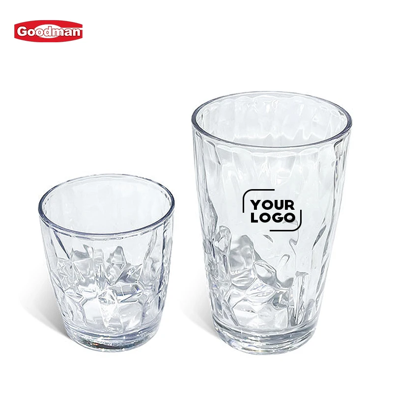 Custom Logo Restaurant Reusable Plastic Tea Cups & Saucers Stackable Clear Polycarbonate for Coffee & Drinks Cold Glass Cups