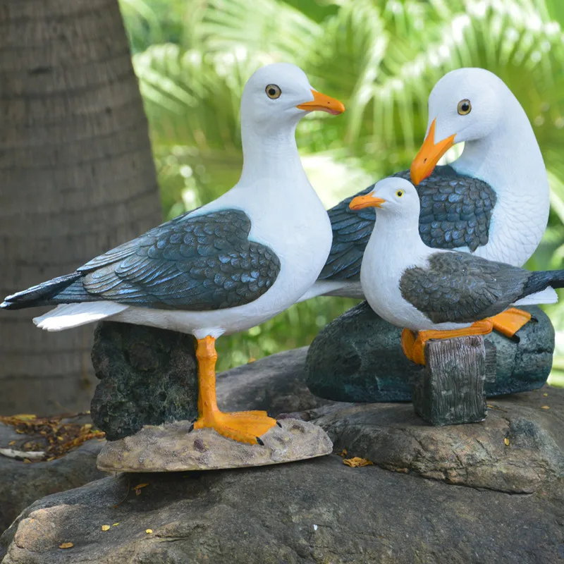 Lifelike Seagull Resin Crafts Landscape Bird Sculpture Outdoor Garden Decoration Ornament