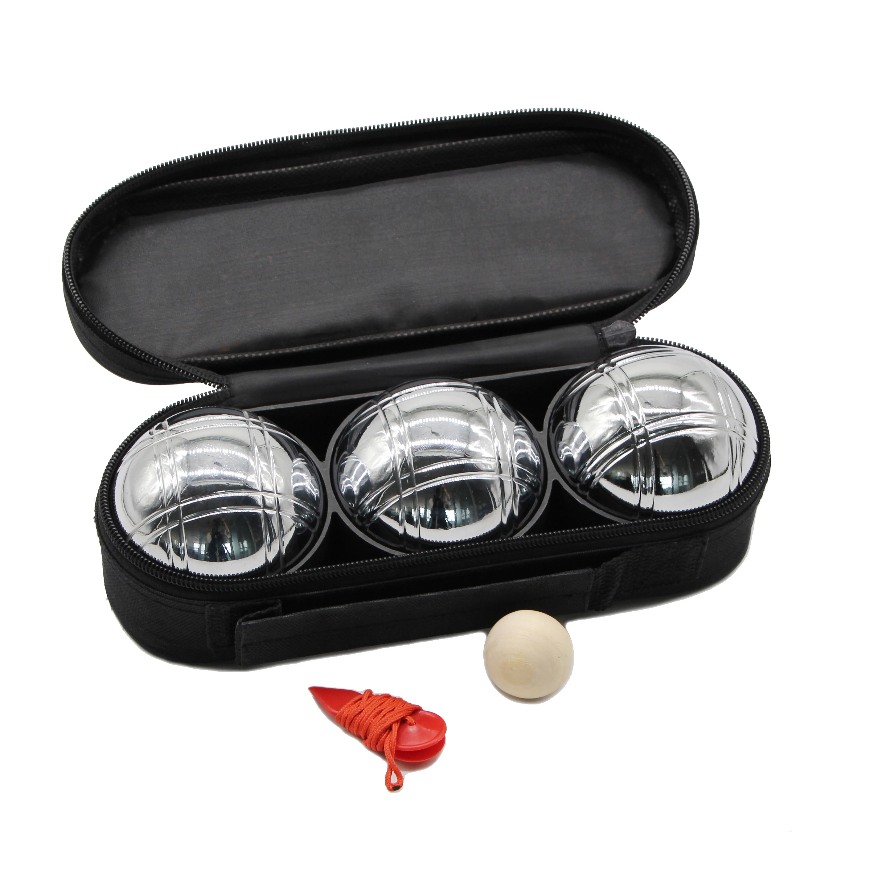 
3 Silver Balls Bocce Ball Nylon Bag Stainless Steel Boules Petanque Set Outdoor Garden Game 