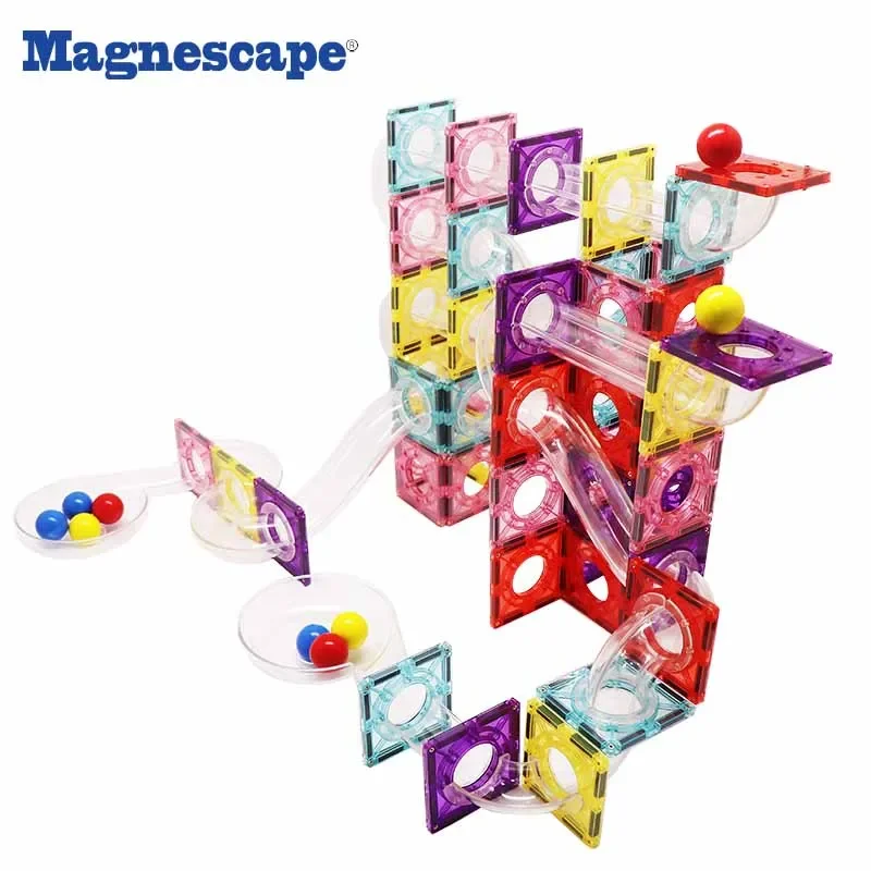 Magnescape 106pcs Factory Direct Sell magnetic Building Marble Run Balls Track Educational Kids Toys for Children Boys 3D Magnet
