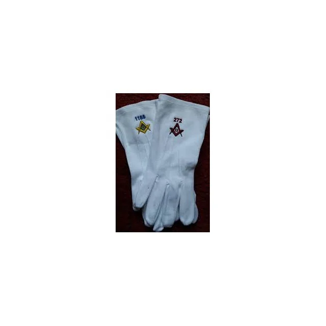 Masonic White Cotton Gloves | Custom logo Machine Embroidered Masonic Gloves