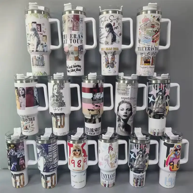 Custom teal pink laser engraving cartoon HK kitty taylors ST Vacuum flask Insulated thermal tumbler 40oz coffee mugs with handle