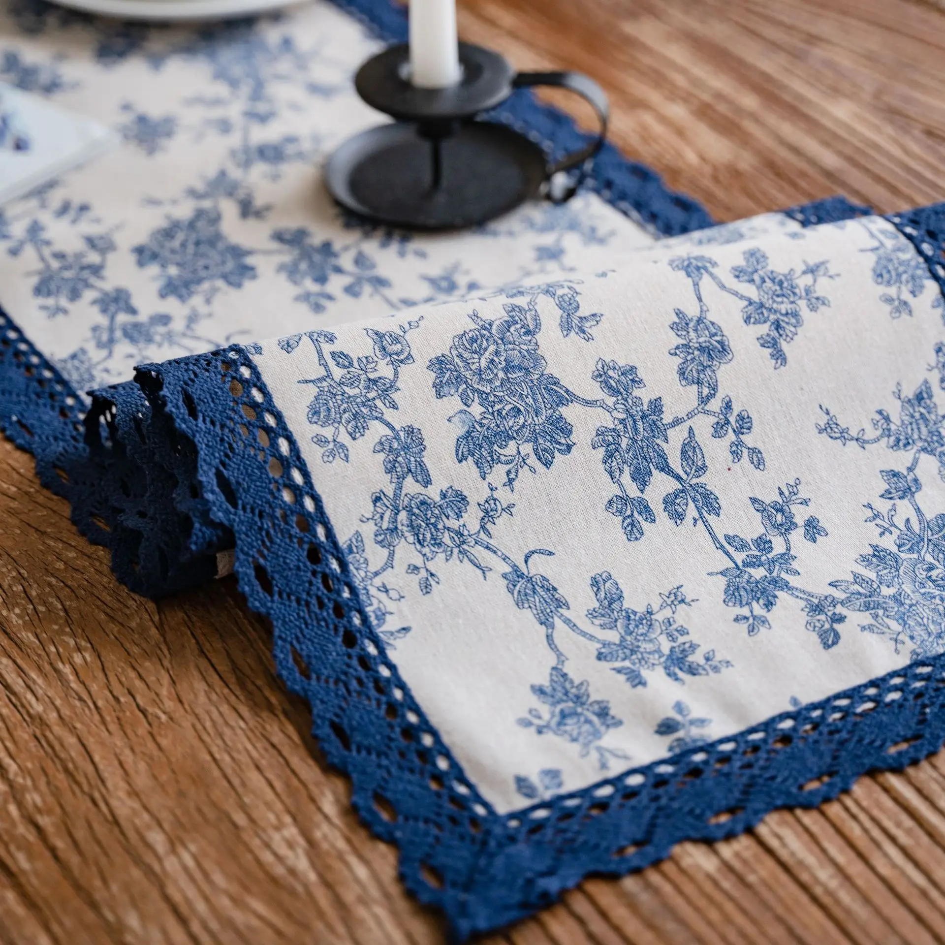 Buti print design Printed rustic blue rose flowers art festival Decorative Table Runner