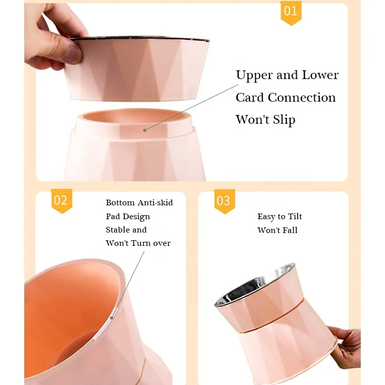 New High Foot Neck Protector Anti-overturning Elevated Plastic Stainless Steel Pet Dog Cat Food Feeding Bowl & Feeders