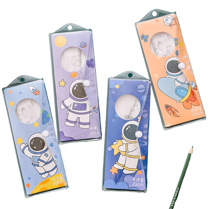 Hang Su original cartoon astronaut set ruler for primary school students 20cm straight cute four-piece supplies