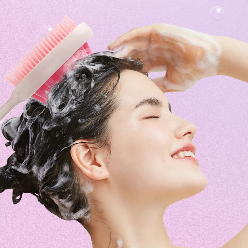 Handheld Double-Sided Shampoo Brush Hair Massager Scalp Silicon Hair Cleaning Brush Massage Hairbrush Custom Logo for Spa