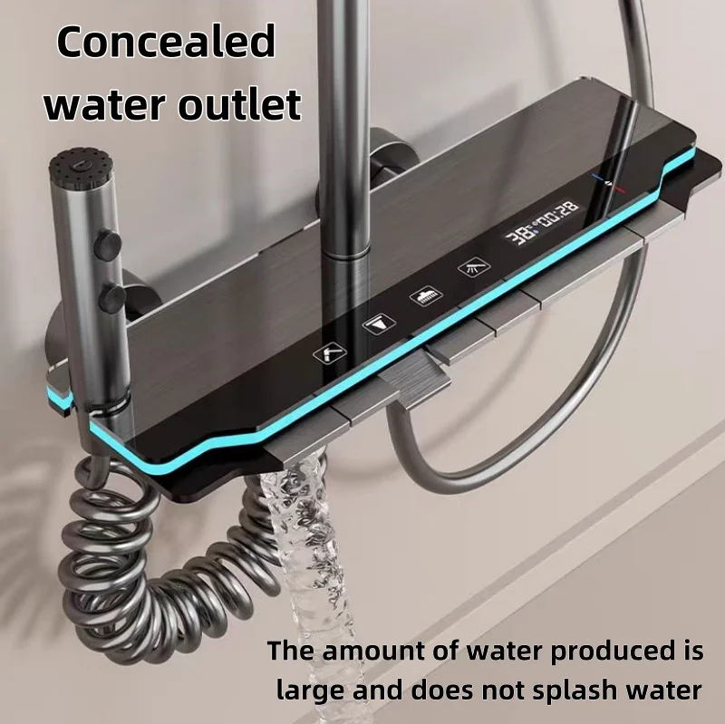 Contemporary Thermostatic Gun Grey Piano Key Shower System Exposed Faucet Mixer Set for the Bathroom Basin Faucets
