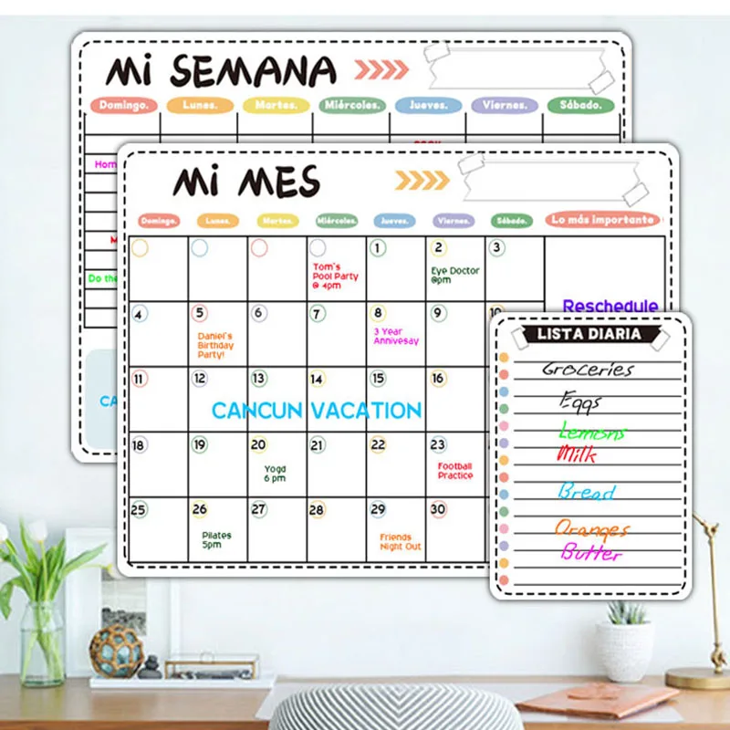 OUV Spanish Monthly and Weekly Dry erase Magnetic Whiteboard Calendar for Fridge