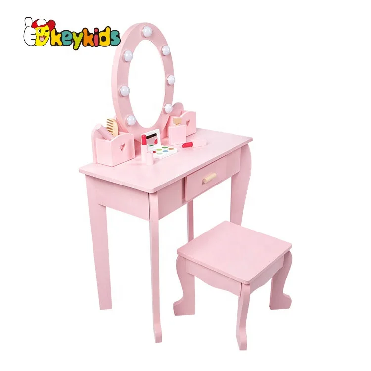 Most popular girls pink wooden dressing table with LED mirror W08H193