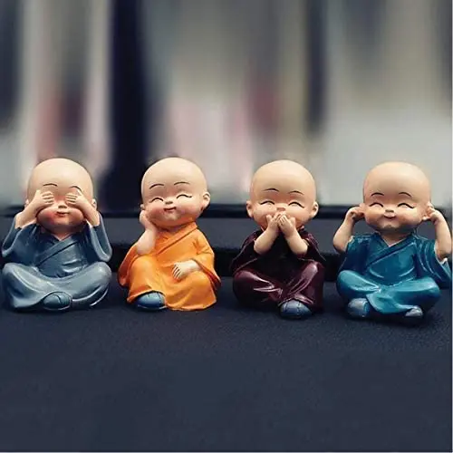 Chinese Zen Living Room Office Desktop Decoration Resin Small Ornaments Car Figurine Four Not Lmonk Cute Buddhist Monk Set