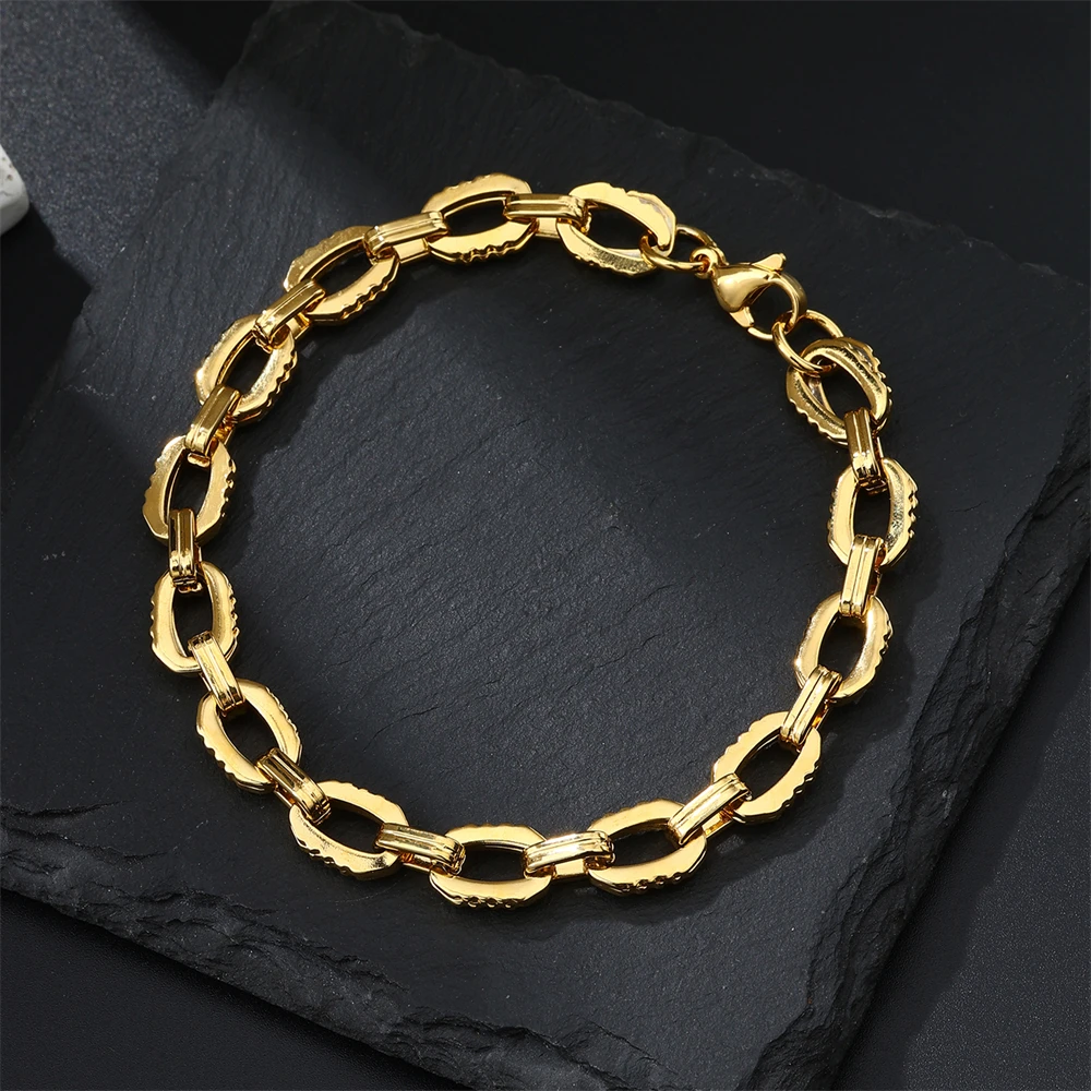 Non Tarnish 316L Stainless Steel Chunky Link Bracelet Hip Hop 18K Gold Plated Curb Coffee Bean Chain Cuban Bracelets For Men