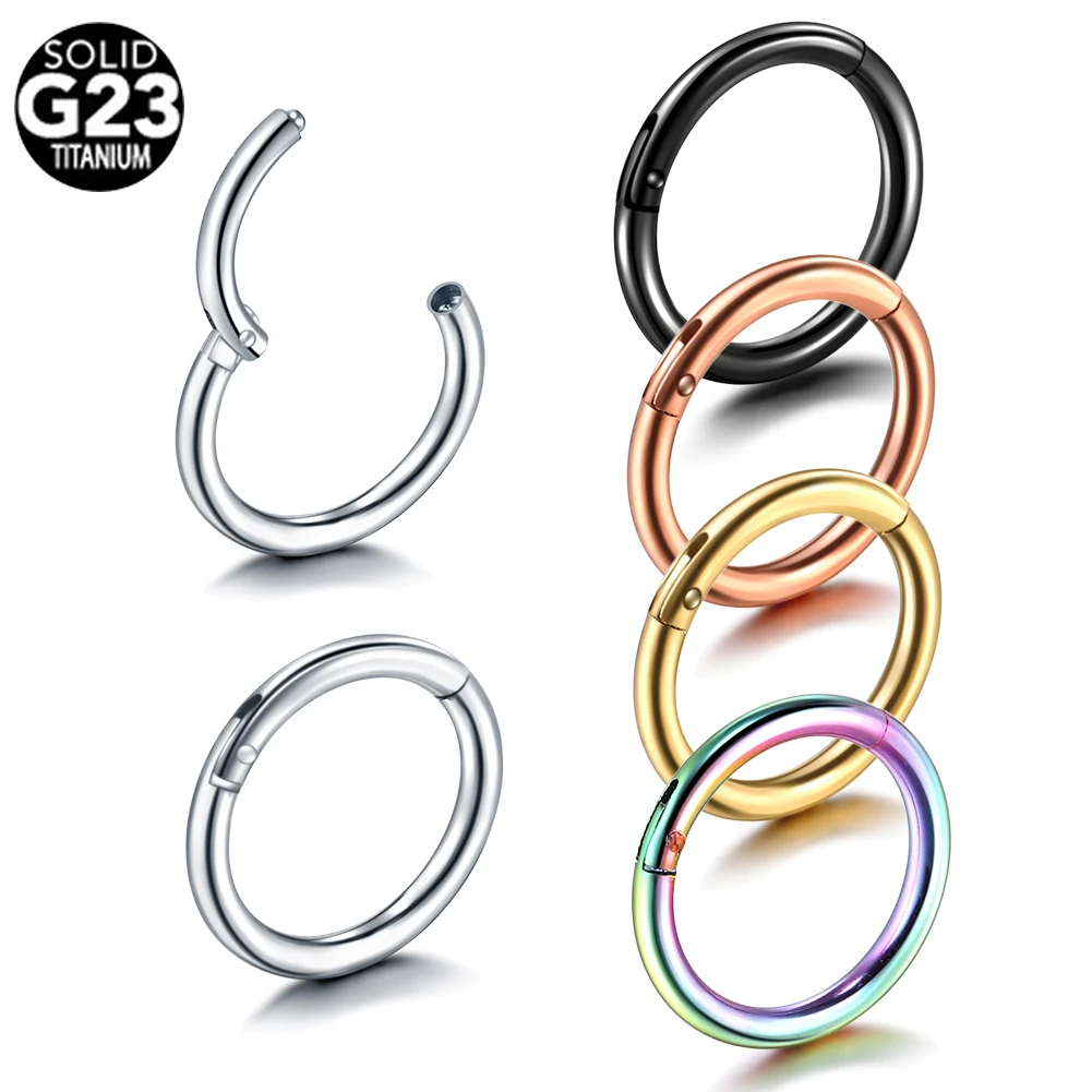 Wholesale Implant Grade 14G Hoop Ring Nose Piercing Jewelry Titanium Hinged Segment Ring Septum Clicker Rings Earrings Unisex