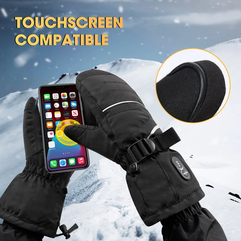 Touch Screen Electric Heated Thermal Snowboard Ski Gloves for Winter Outdoor Sports