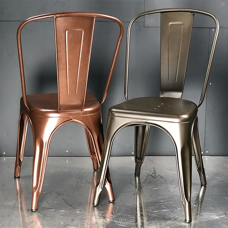 Wholesale gold Industrial Vintage lee Stackable kitchen Cafe Restaurant chair Metal frame Iron Dining chairs for sale