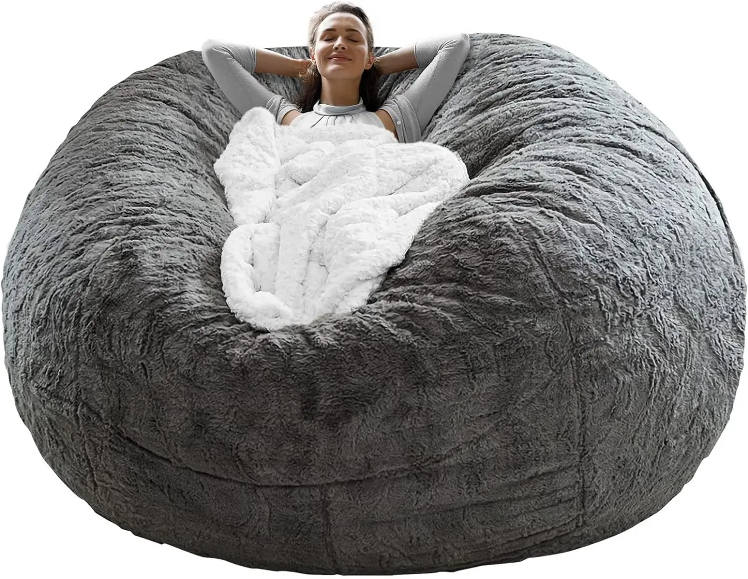 Living Room Furniture Bean Bag Cover Big Round Soft Fluffy Velvet Sofa Bed Cover Lazy Sofa Bed Cover