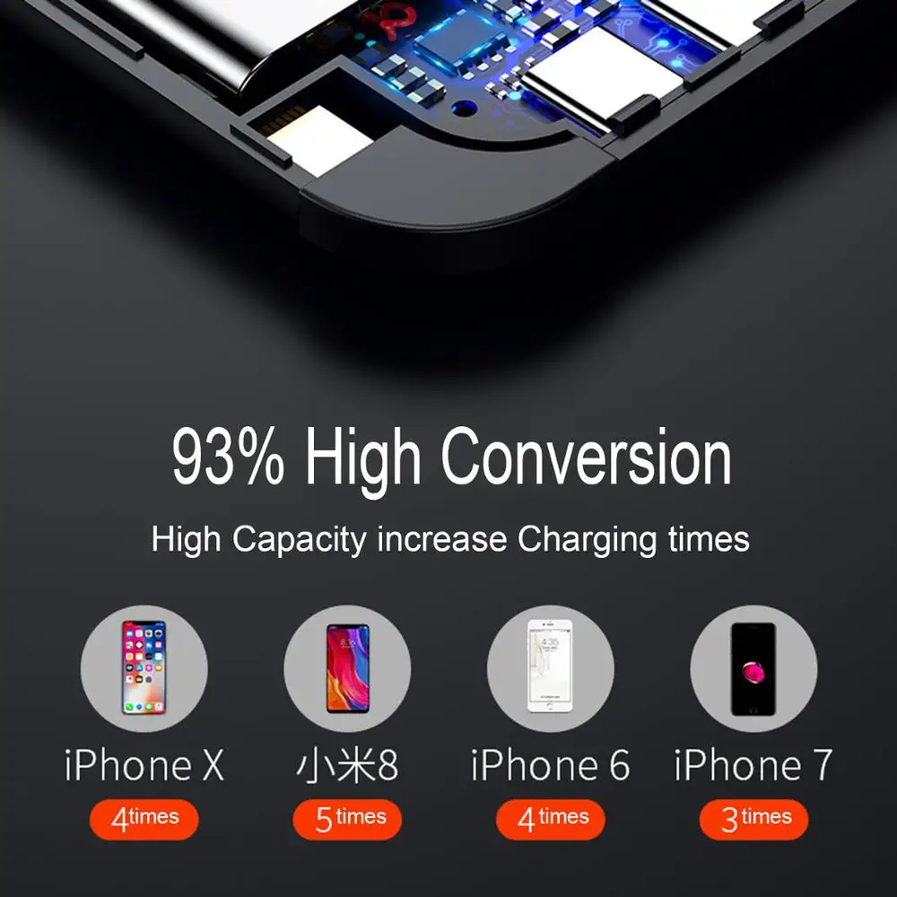WELUV Высокая емкость 10000 мАч Внешний аккумулятор встроенный кабель для iPhone 11 XS Max Samsung Qi беспроводной внешний