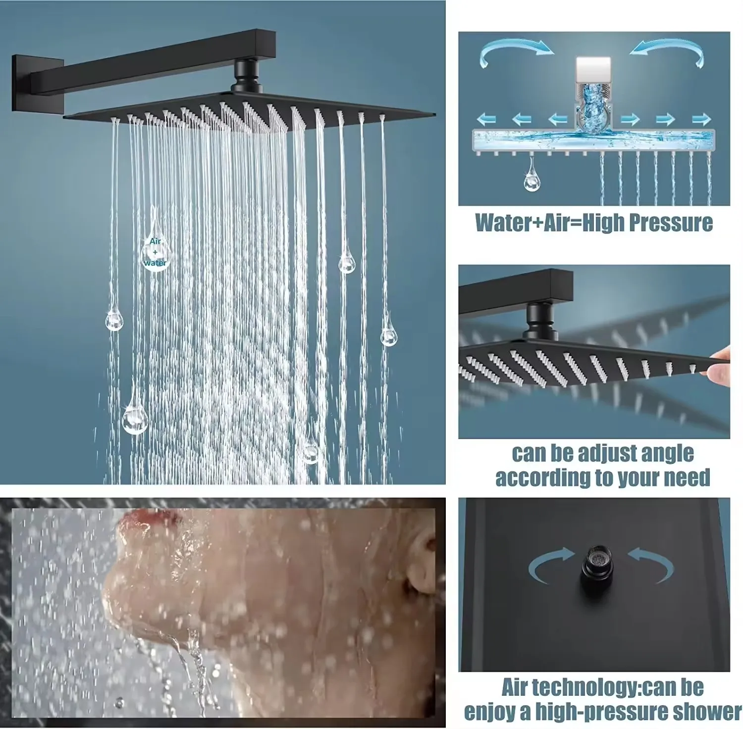 KR New Launch Bathroom concealed shower mixer sets stainless steel rain shower system 2 functions hot and cold water mixer