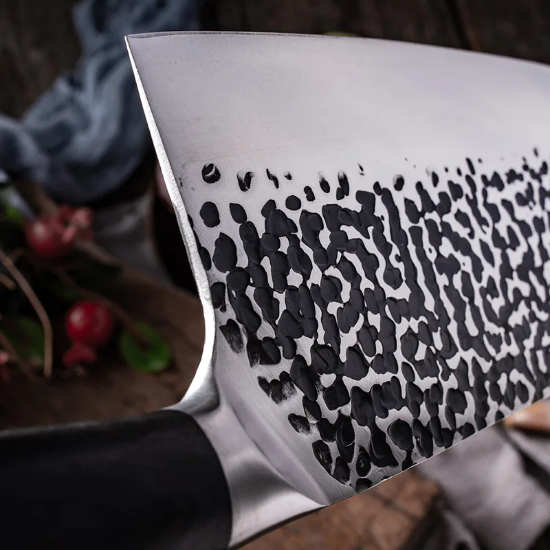 Handmade Butcher Knife Forged Carbon Steel Chef Knife Chinese Traditional Manual Bone Cutter Labor-saving Handle Chopper