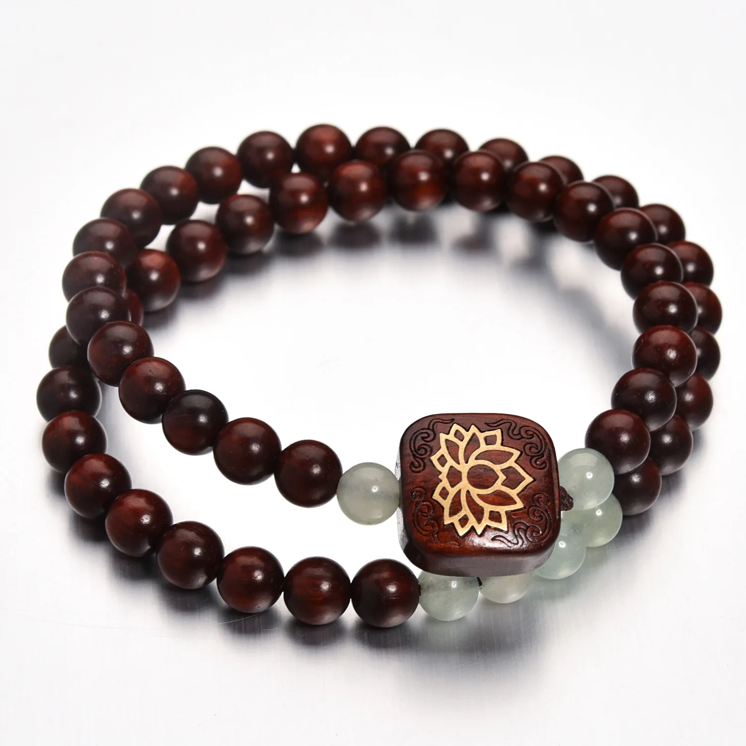 wholesale Buddhist Rosary Multi-circle Beaded Wristband 6mm Natural rosewood with Green Aventurine Multilayer Bracelet