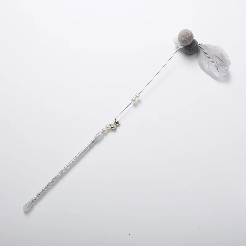2023 Steel wire bell cat stick cute feather fairy stick spot interactive colored fur ball pet cat toys