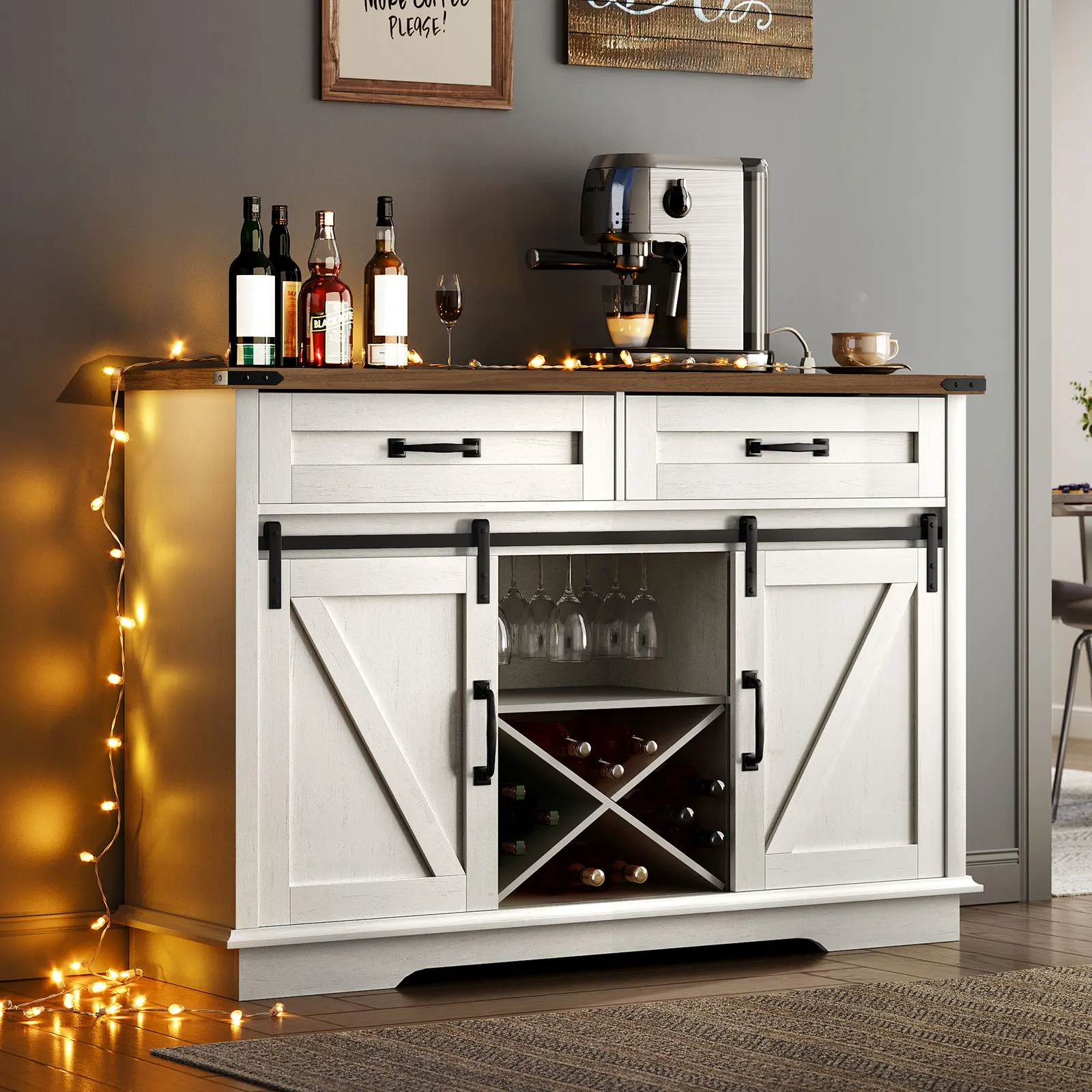 Wholesale Wine Cabinets, HOOBRO Brand Wine Bottle Stand with Wine Glass Holder, Wine Rack with Tall Cup for Home Bar