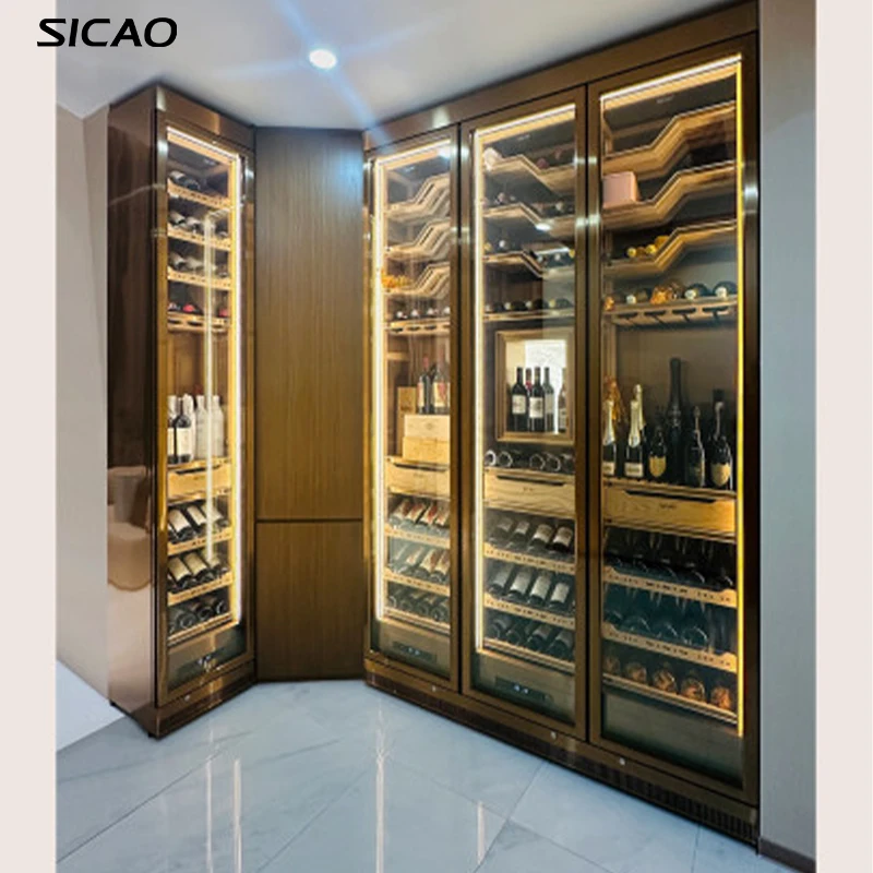 SICAO OEM Customized Luxury Wine Cooler Stainless steel temperature and humidity controlled wine cellar For Home Wine Bar