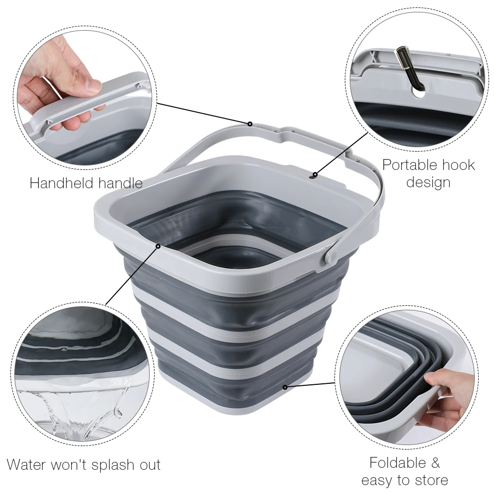Portable Save Space 10L 15L 20L Silicone Plastic Square Folding Bucket Home Cleaning 20 Litre Cleaning Collapsible Bucket
