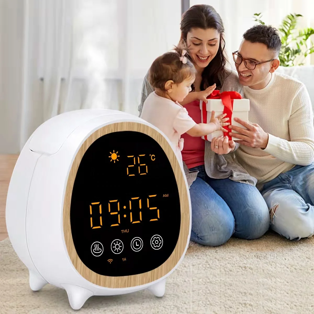 Hot Sales Wood Clock Tuya App Smart WIFI Essential Oil Diffuser Alarm Air Humidifier Aroma Diffuser