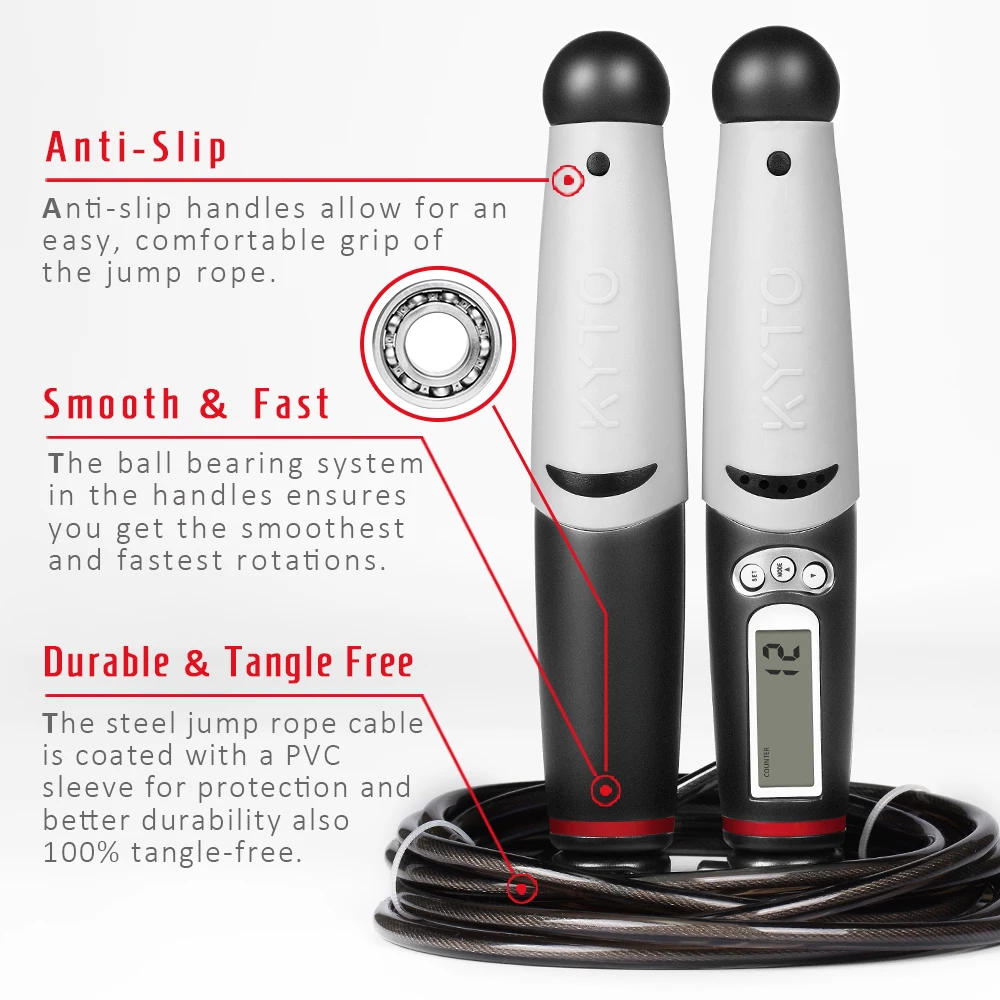 Jump Rope Digital Counter for Indoor/Outdoor Fitness Training Boxing Adjustable Calorie Skipping Rope Workout unisex KYTO2106B