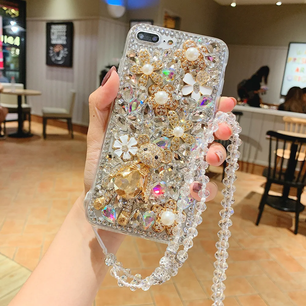 Dropship Luxury 3D  Diy Rhinestone Phone case Women Girls Bling Diamond Clear Bumper Cover for iPhone Samsung Huawei