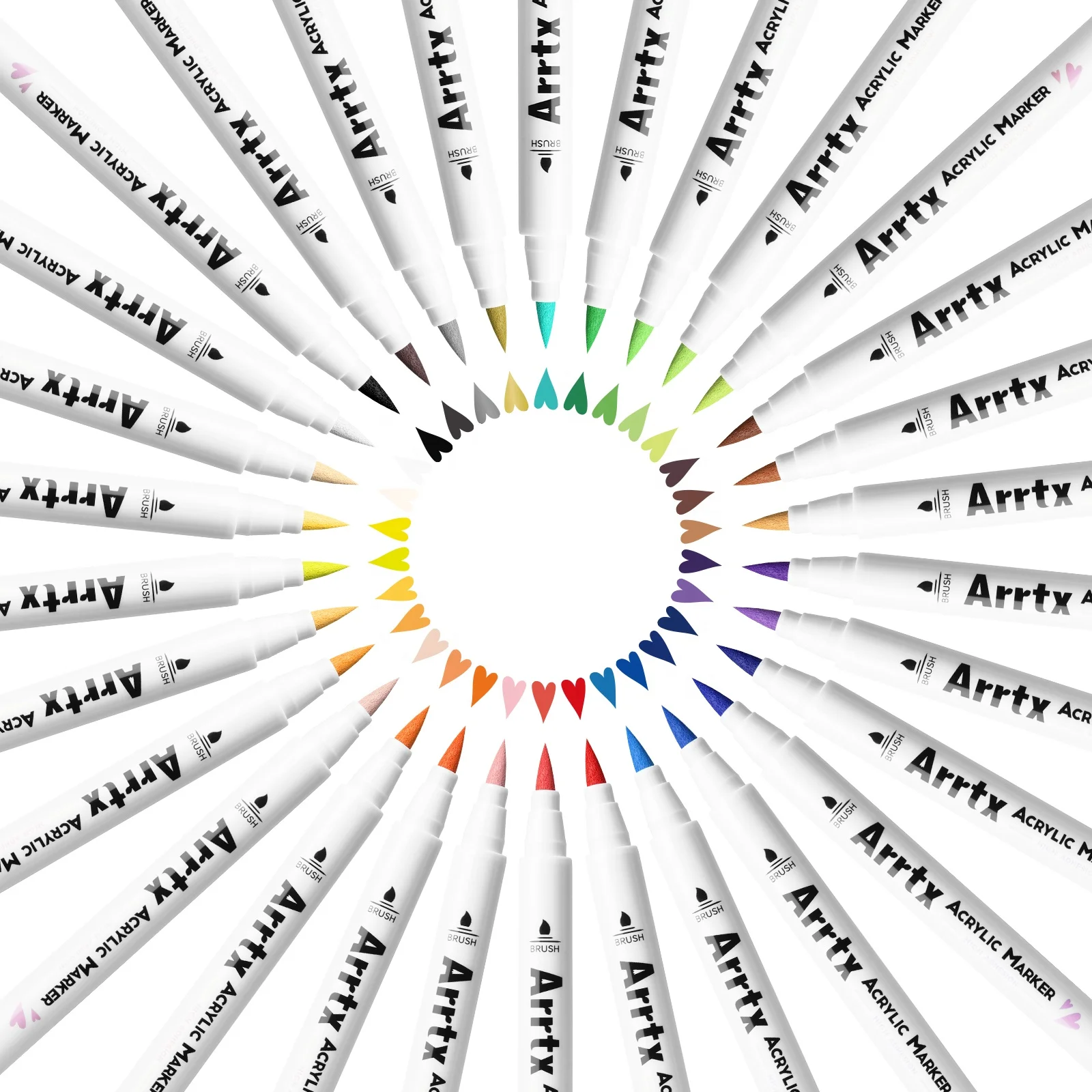 Arrtx AACM-0530B Acrylic Paint Pens With Brush Tip For Stone Rock Craft Diy 30pcs Classic Color Marker Pen Set