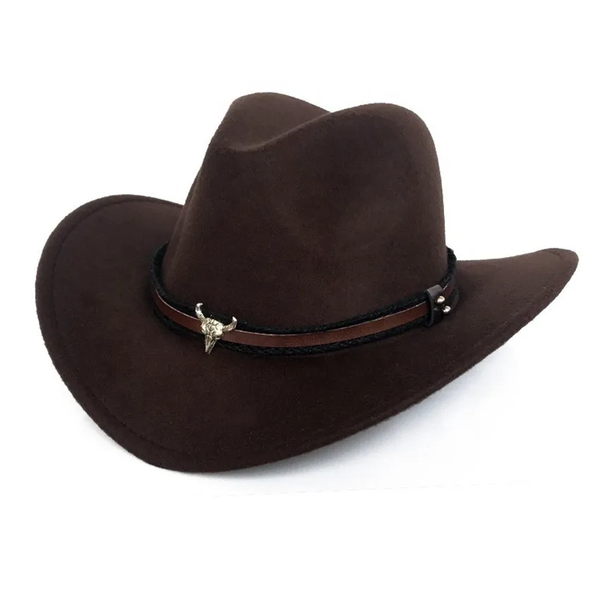 Hot Sale Cheap Metal Cow Decoration Faux Wool Felt Western Mexico Cowboy Hat for Women