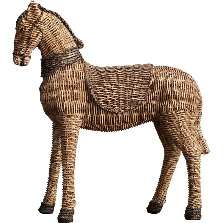 Elegant Living Room Handicraft Home Decor American Country Style Resin Cheval Nordic Rattan Design Small Resin Horse Statue
