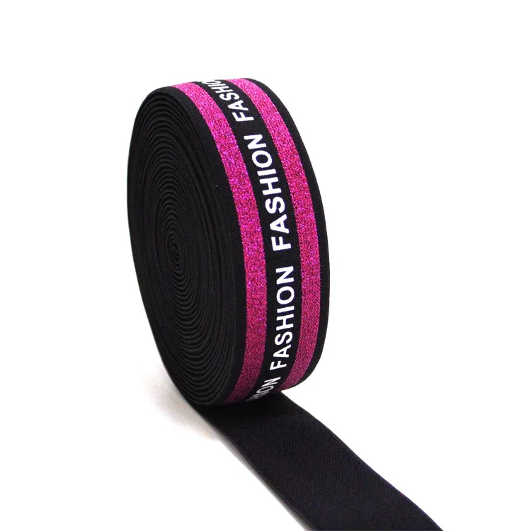 OEM 4cm printed elastic band colorful gold and silver silk elastic webbing glitter yarn band latex silk rubber band for garment