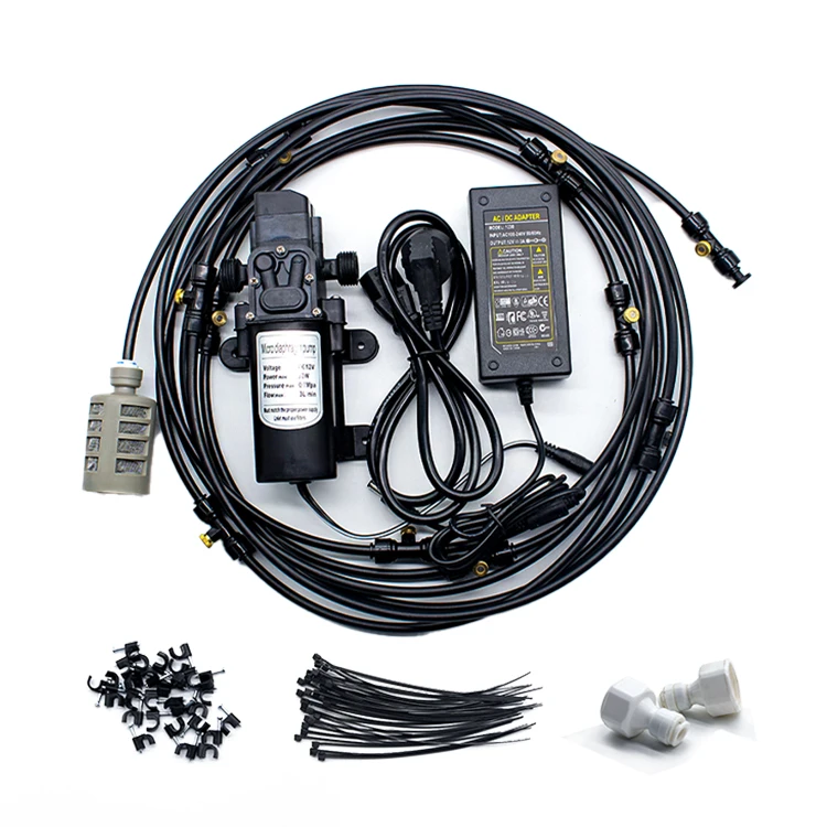 Greenhouse fog mist kit 12m PE plastic pipe with pump brass nozzle for Agriculture garden Patio Irrigation System