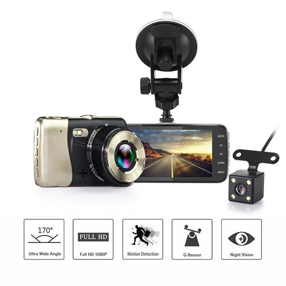 GT800 Car DVR Dash Camera HD 1080P Driving Recorder Video Night Vision Recording Car Black Box Front and Rear View