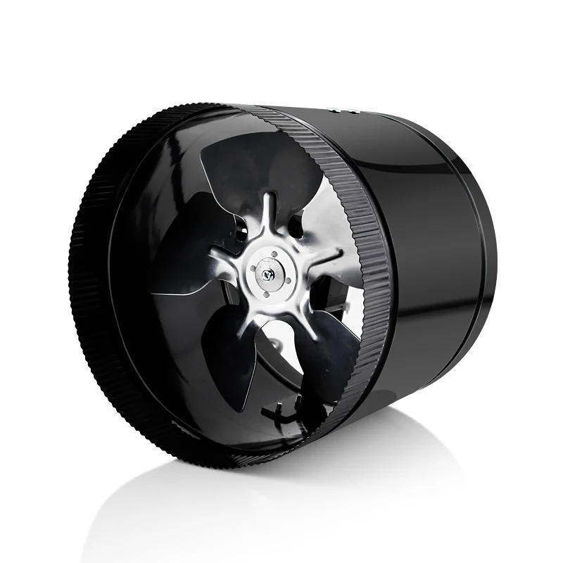 Лидер продаж, 8-дюймовый рядный малошумный воздуховодный осевой вентиляционный усилитель, черный вентилятор из нержавеющей стали